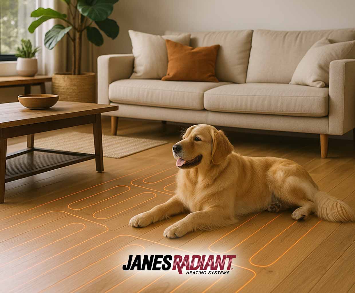 Radiant heating in Northwest home with golden retriever